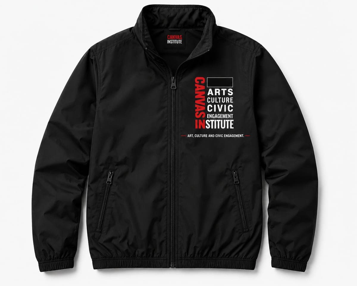 Black Canvas Institute branded zip-front jacket.